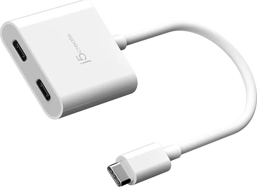 Адаптер j5create JCA164, от USB-C(м) към 2x USB-C(ж), 100W, бял