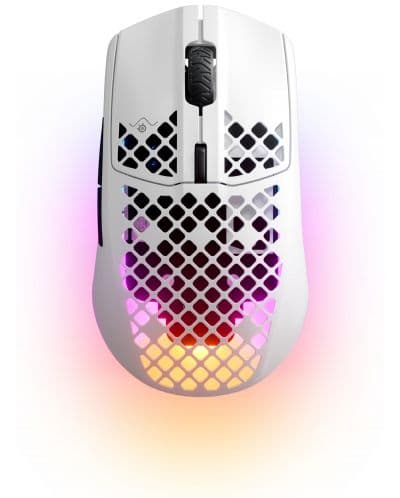 Мишка SteelSeries, Aerox 3 Wireless (2022) Snow, оптична, (100-18,000dpi), безжична 2.4GHz /Bluetooth 5.0/USB Type-C, 6 бутона, 3 RGB зони, до 200 часа живот на батерията, бяла