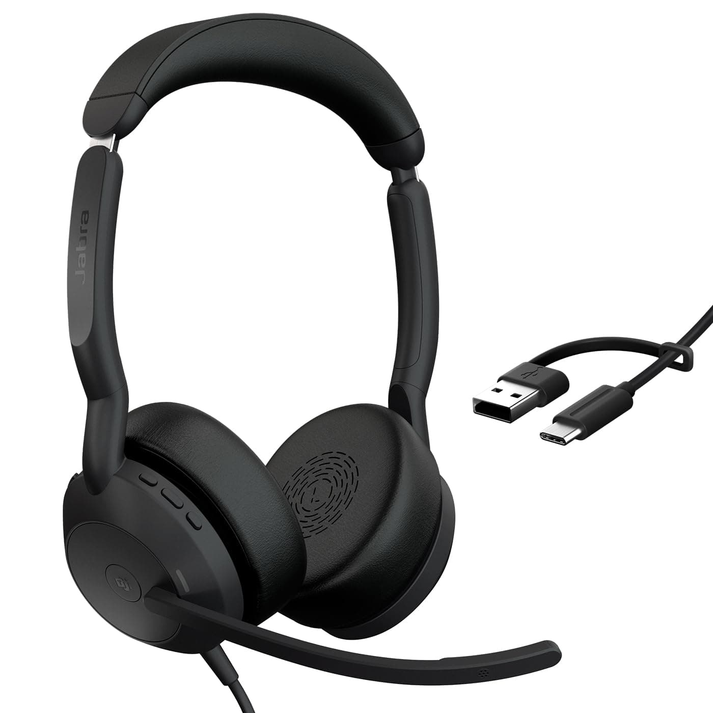 Слушалки Jabra Evolve2 50 (25089-999-799), безжични/жични, Bluetooth, USB, USB-C, микрофон, шумоизолиращ дизайн, сертифицирани за Microsoft Teams, черни