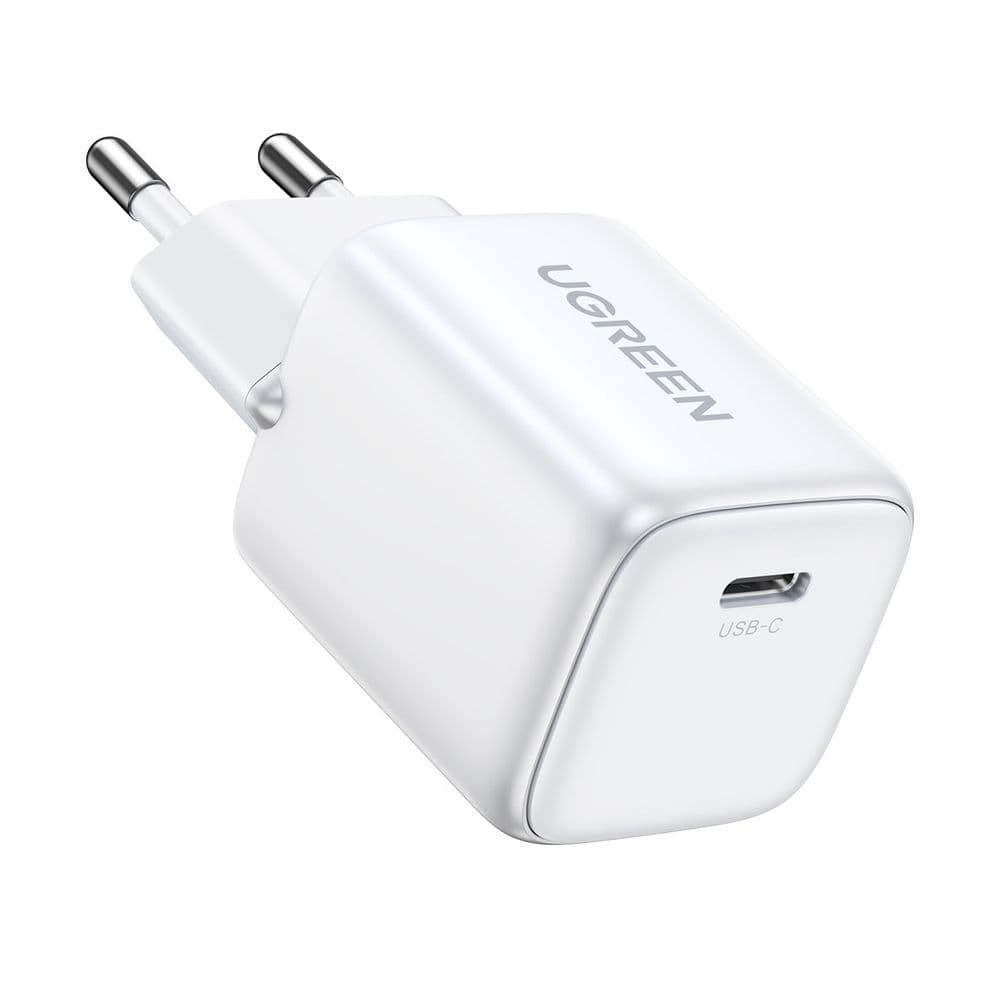 Зарядно устройство Ugreen CD319, от контакт към 1x USB-C(ж) 30W, бяло
