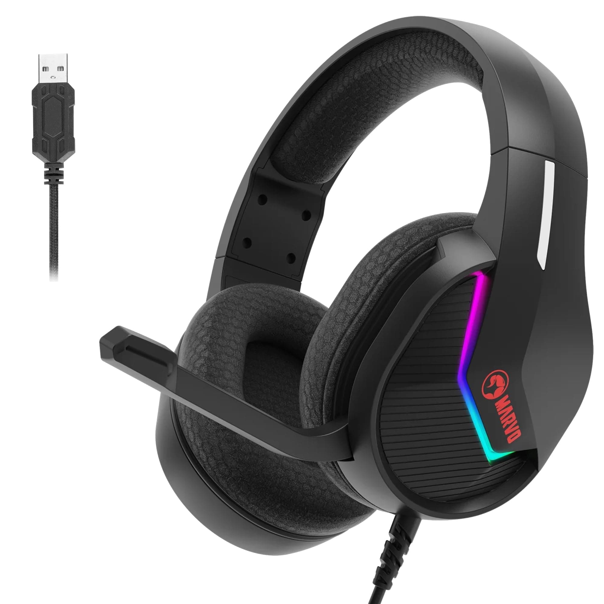 Слушалки Marvo H8618, микрофон, 50mm драйвери, USB, RGB подсветка, гейминг, черни