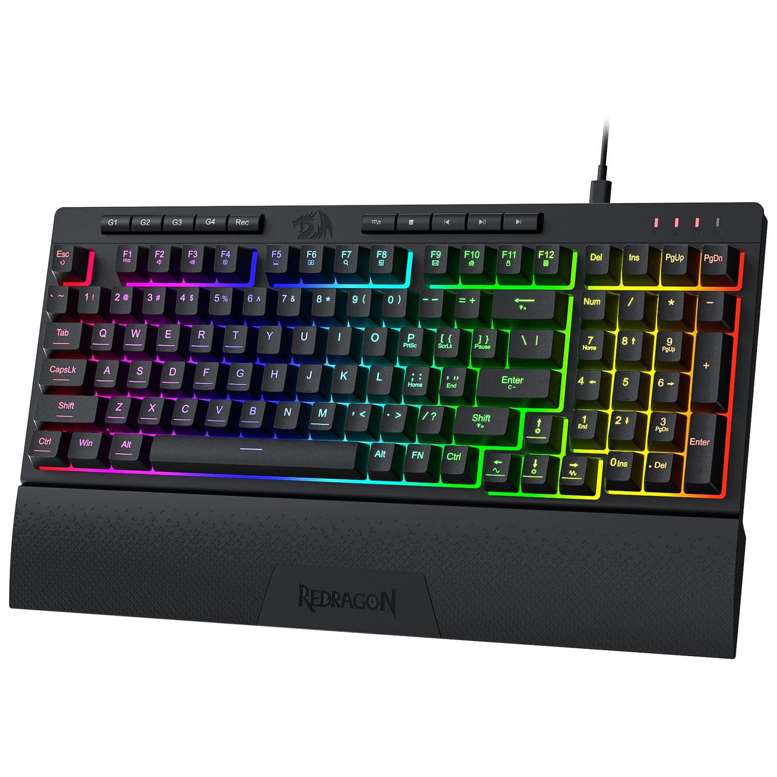 Клавиатура Redragon Shiva, гейминг, RGB подсветка, 5 мултимедийни клавиша, черна, USB