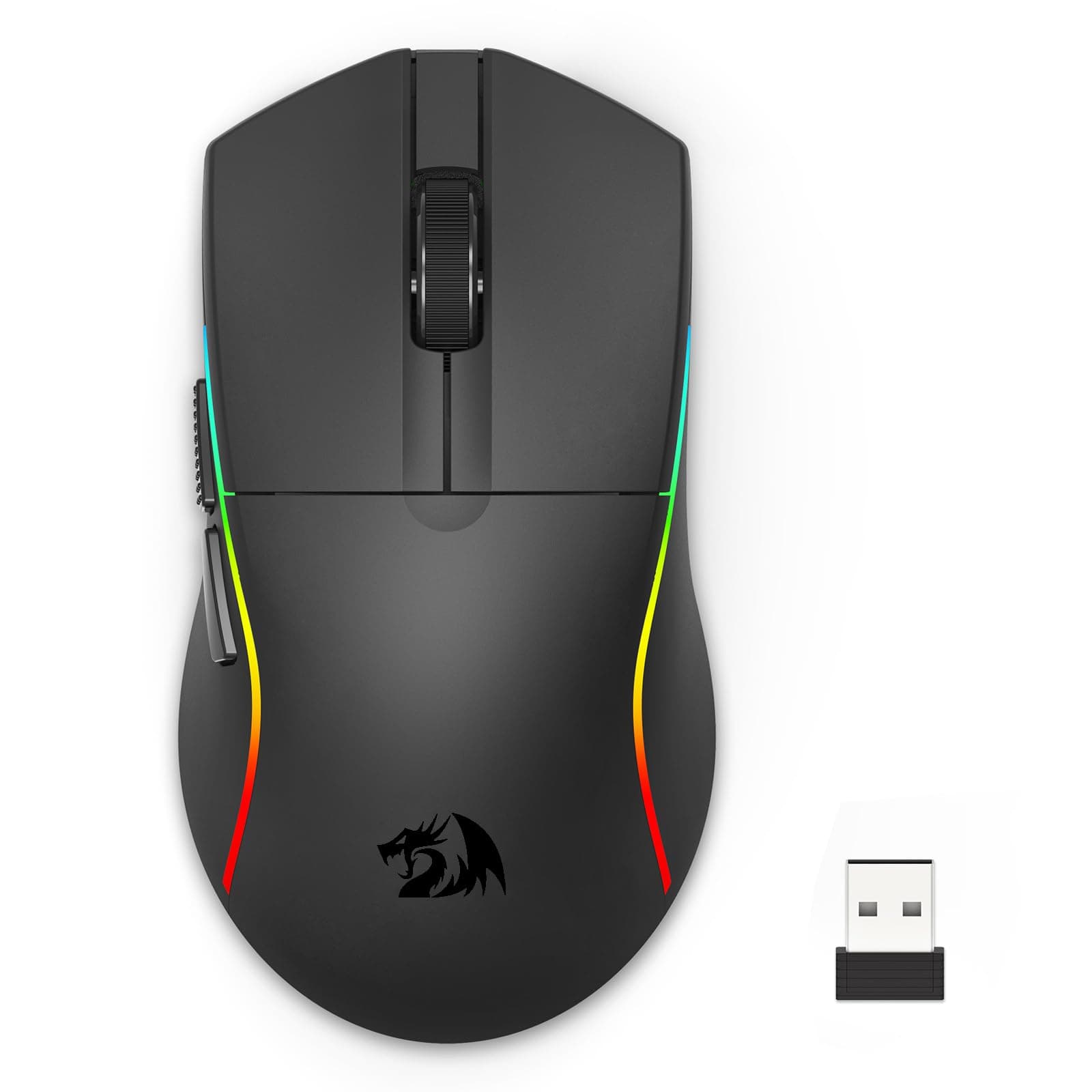 Мишка Redragon Deicide Pro, оптична (26 000 dpi), безжична/жична, Bluetooth, USB, USB-C, черна, гейминг, RGB подсветка
