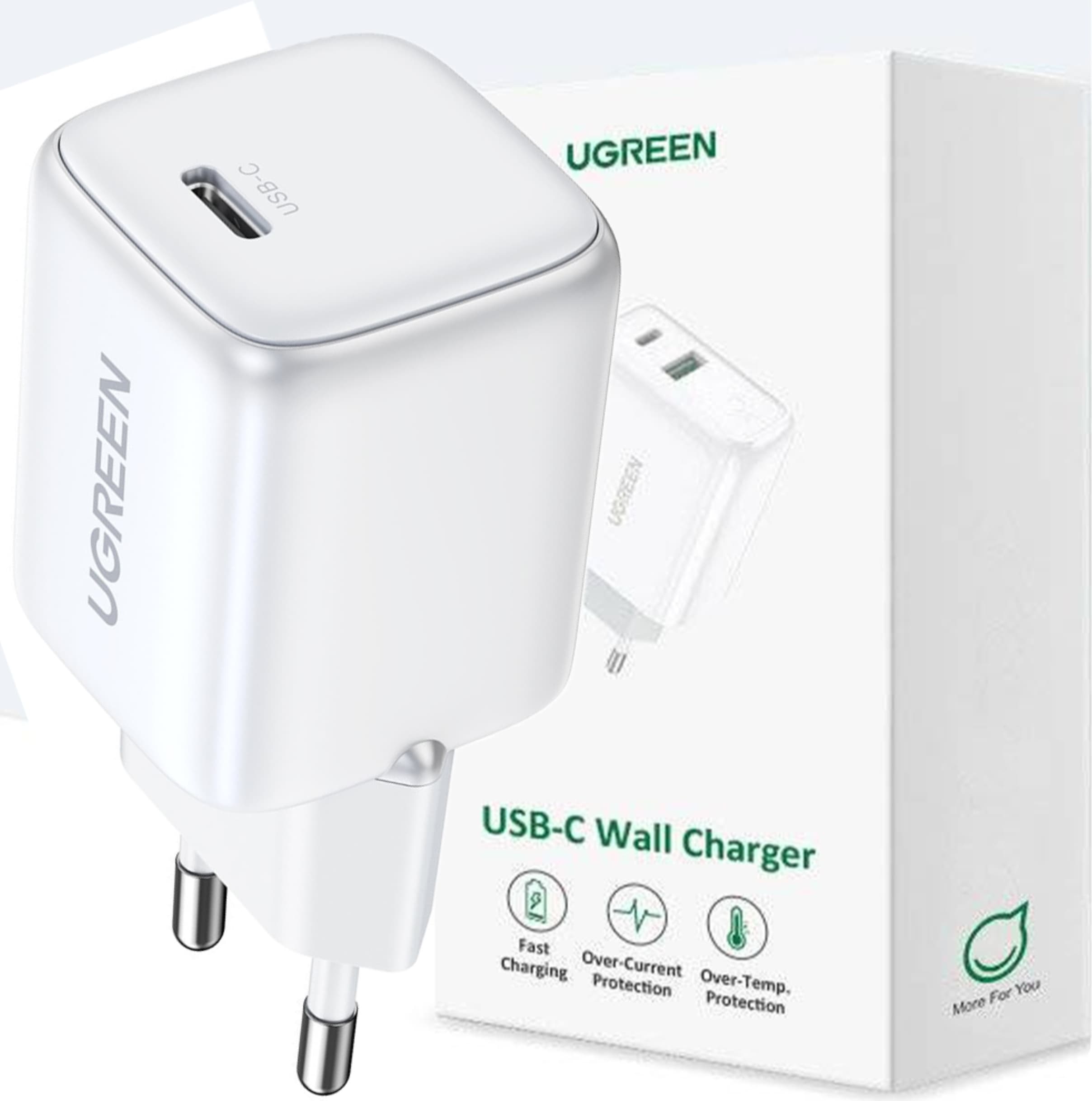Зарядно устройство Ugreen CD318, от контакт към 1x USB C(ж), 11V/1.8A, бяло, 20W