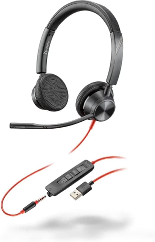 Слушалки Plantronics Blackwire 3325 USB-A BW3325-M (214016-01), USB А, AUX, шумопотискащ микрофон, гъвкаво рамо, технология SoundGuard, сертифицирани за Microsoft Teams, черни