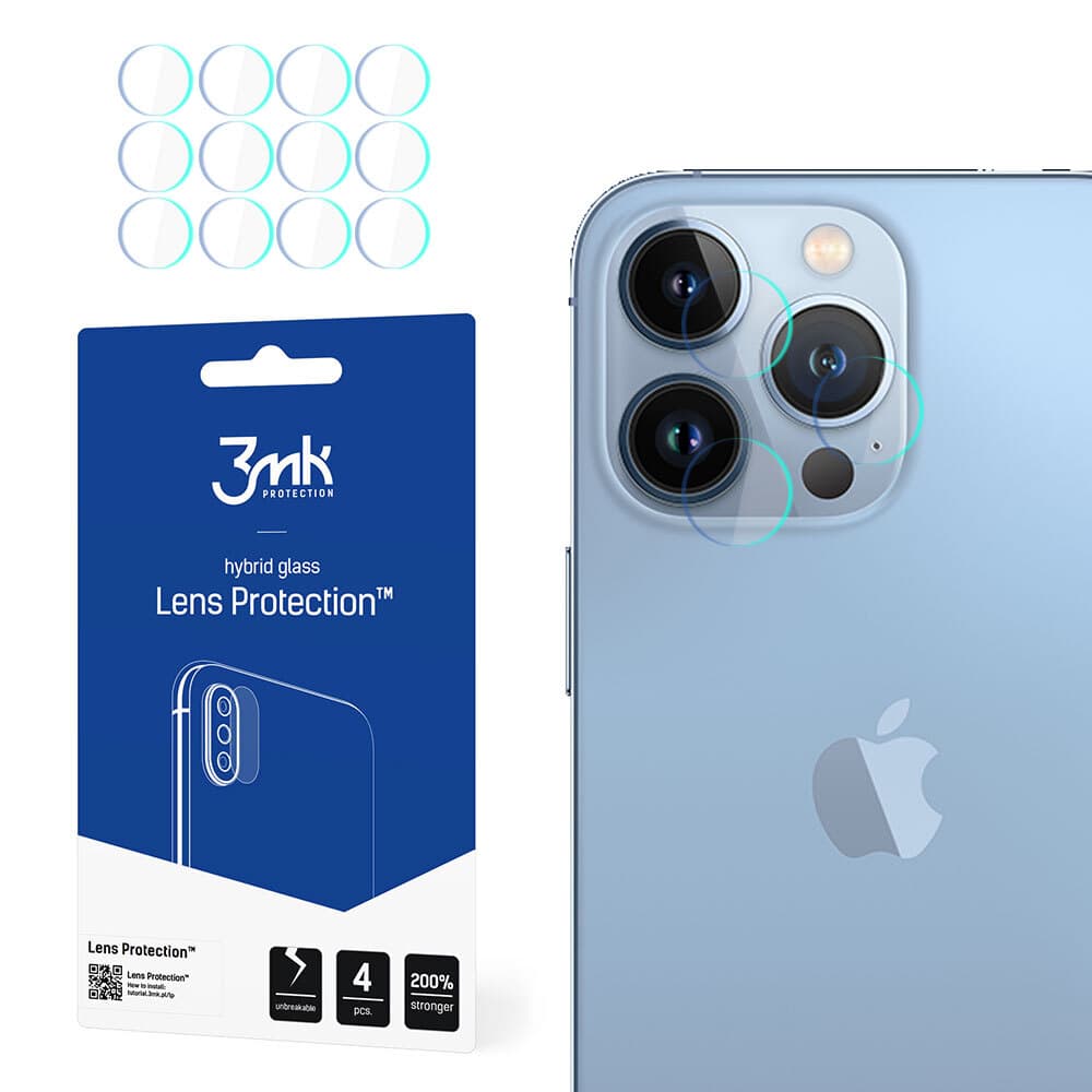 Предпазни стъклени защитни покрития за камерата на iPhone 13 Pro - 3MK Lens Protection Hybrid Glass Set (4 комплекта)
