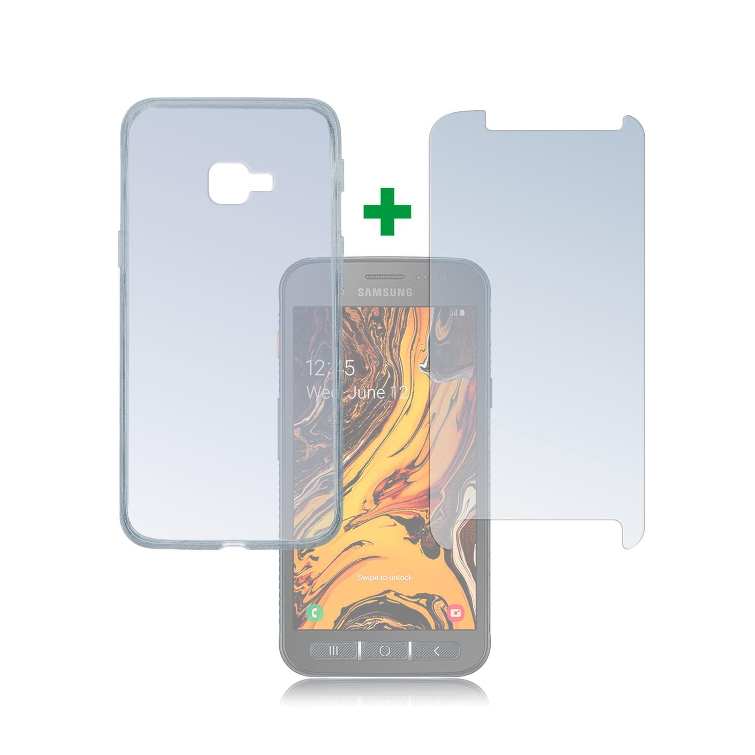 Тънък силиконов кейс и стъклено защитно покритие за дисплея на Samsung Galaxy Xcover 4s - 4smarts 360° Protection Set (прозрачен)