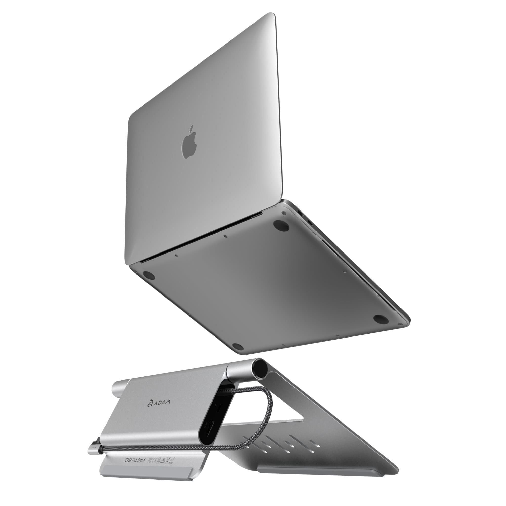 Сгъваема алуминиева поставка с вграден USB-C хъб за MacBook и лаптопи с USB-C порт - Adam Elements Casa USB-C 5-in-1 Laptop Stand Hub (тъмносив)