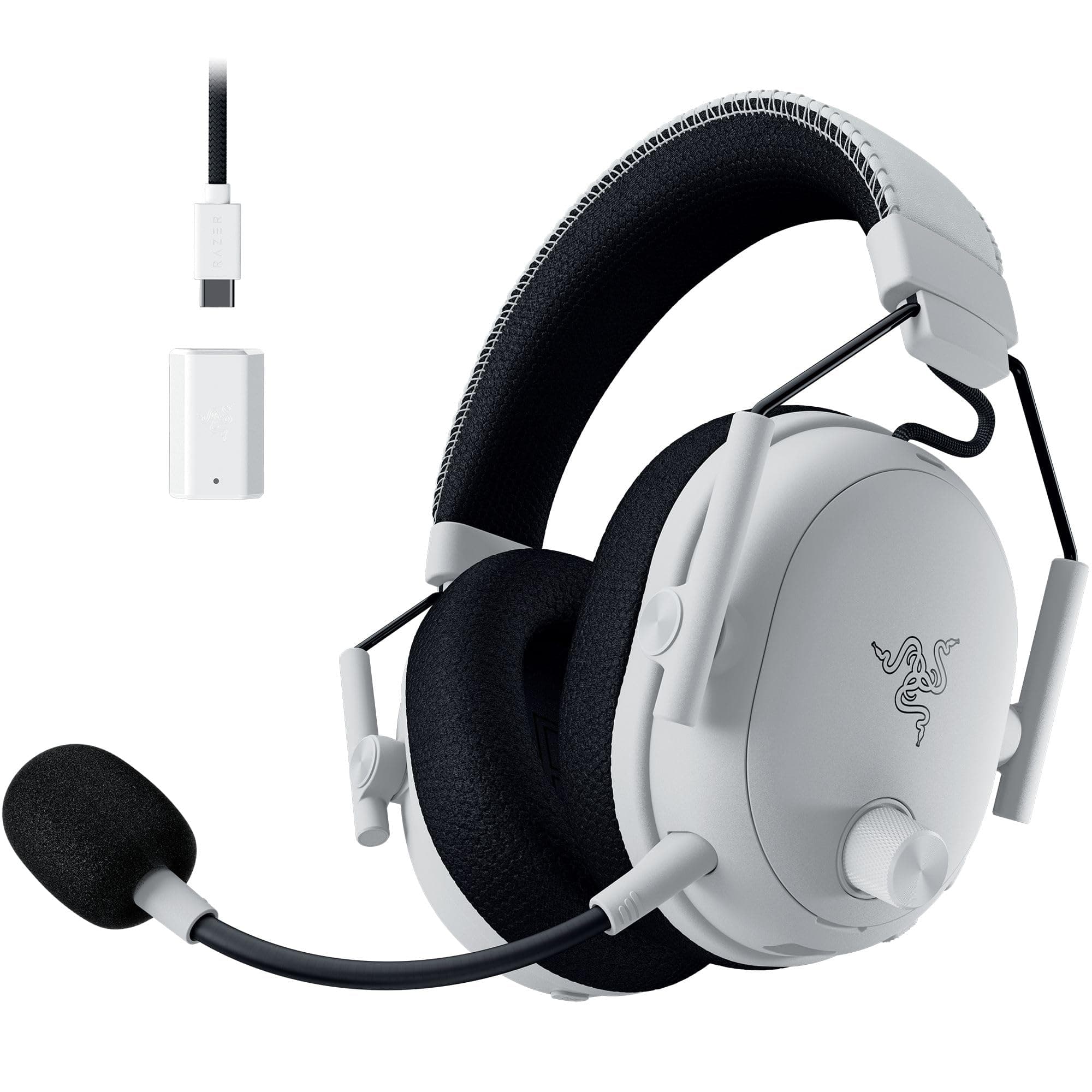 Слушалки Razer BlackShark V3 Pro, безжични/жични, Bluetooth, USB, Jack 3.5mm, микрофон, гейминг, Hybrid ANC шумопотискане, THX Spatial Audio, 50mm Razer TriForce Bio-Cellulose Gen-2 говорители, бели