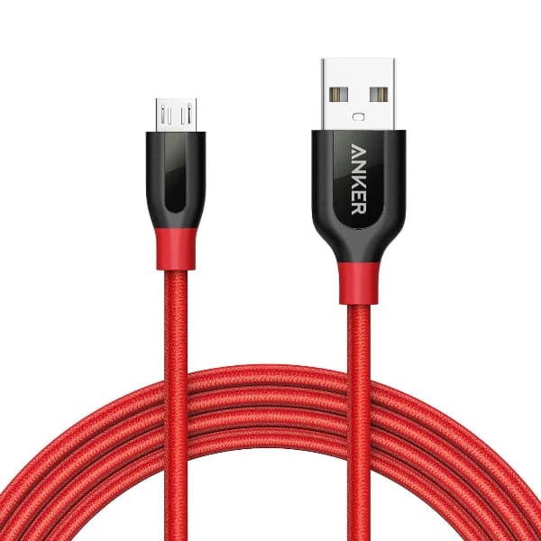 Качествен плетен кабел за зареждане на устройства с microUSB порт (180 см) - Anker Powerline+ Nylon Micro USB cable 180 cm (червен)