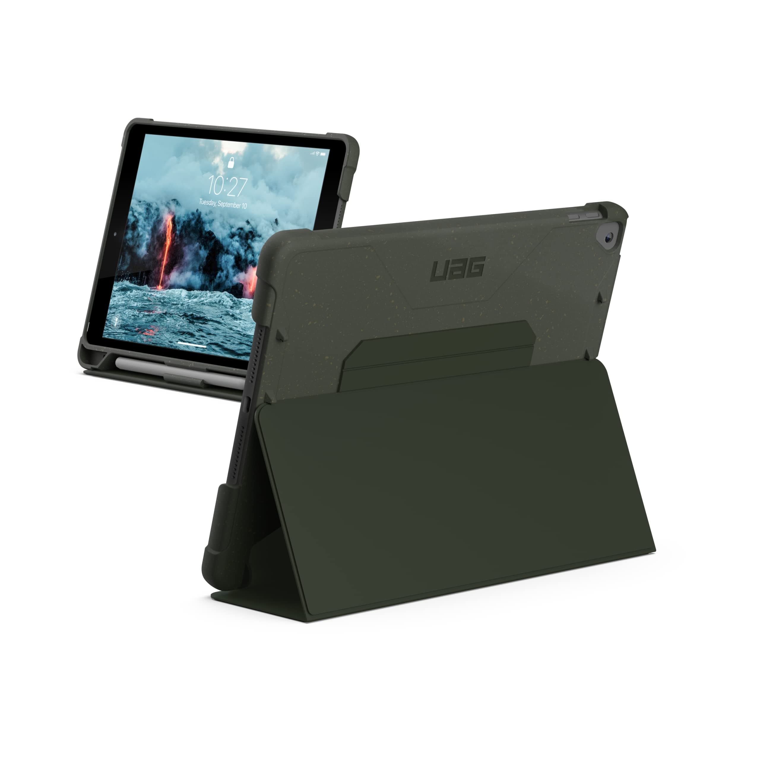 Удароустойчив хибриден кейс за iPad 9 (2021), iPad 8 (2020), iPad 7 (2019) - Urban Armor Gear Outback Bio Case (зелен)