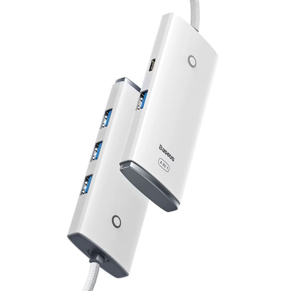 4-портов USB-A хъб и USB-C вход за компютри и лаптопи с USB-A (2 м) (бял) - Baseus USB-A Lite Series 5-Port Hub (WKQX030202)