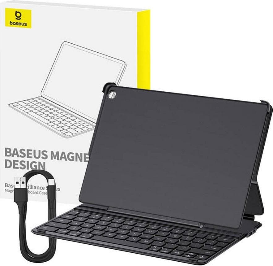 Кожен калъф и безжична блутут клавиатура за iPad 9 (2021), iPad 8 (2020), iPad 7 (2019) - Baseus Brilliance Magnetic Keyboard Case (P40112602111-01) (черен)
