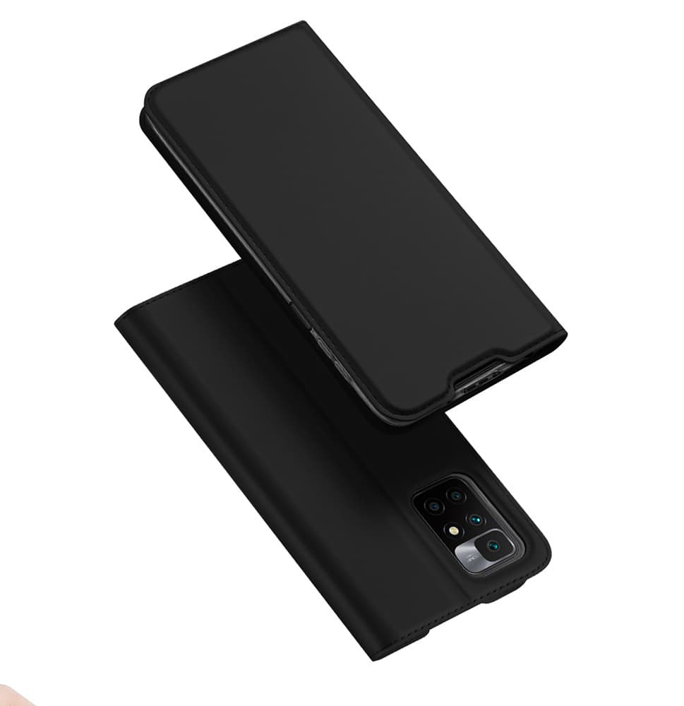 Кожен калъф с поставка и отделение за кр. карти за Xiaomi Redmi 10 - Dux Ducis Skin Pro Case (черен)