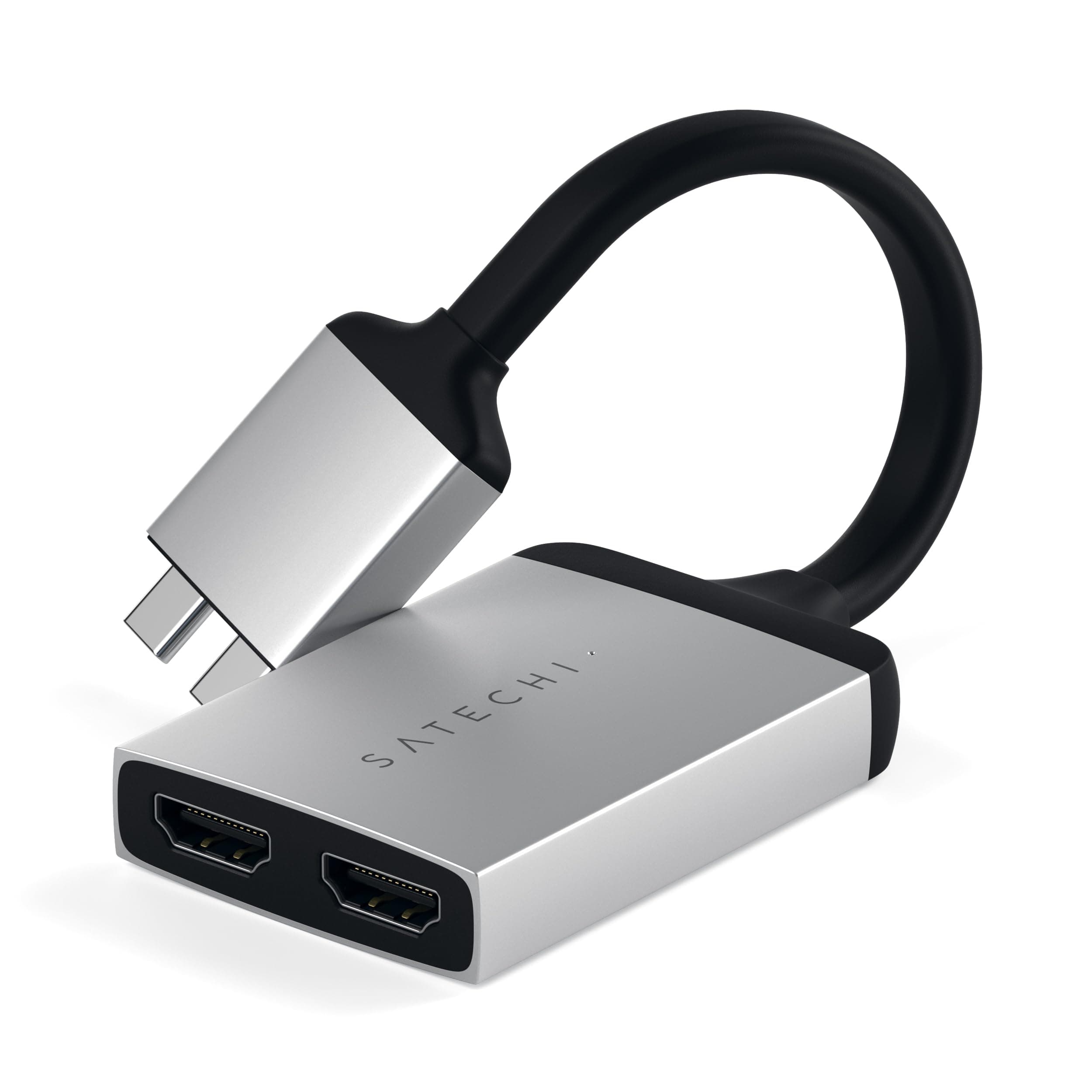 Адаптер Satechi USB-C to Dual HDMI 4K Adapter (ST-TCDHAS), 2x USB-C(м) към 2x HDMI(ж), 4K@60Hz, сребрист