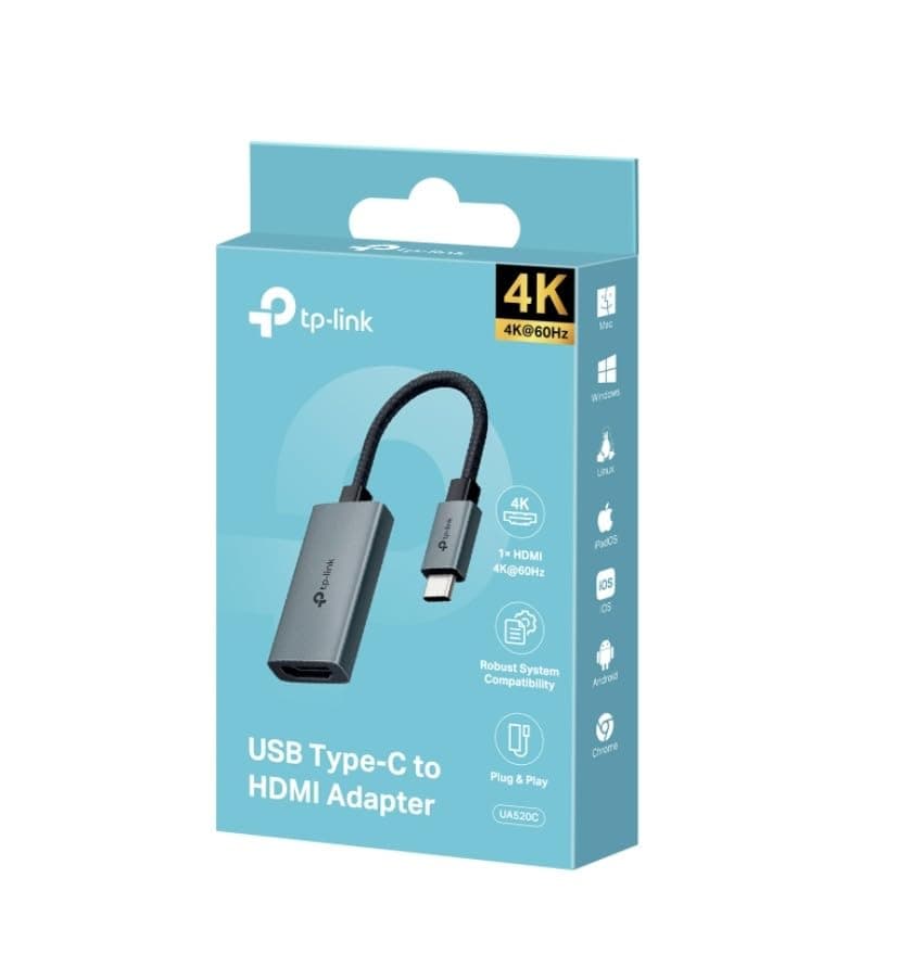 Адаптер TP-Link UA520C, от USB-C(м) към HDMI(ж), 4K@60Hz, черен