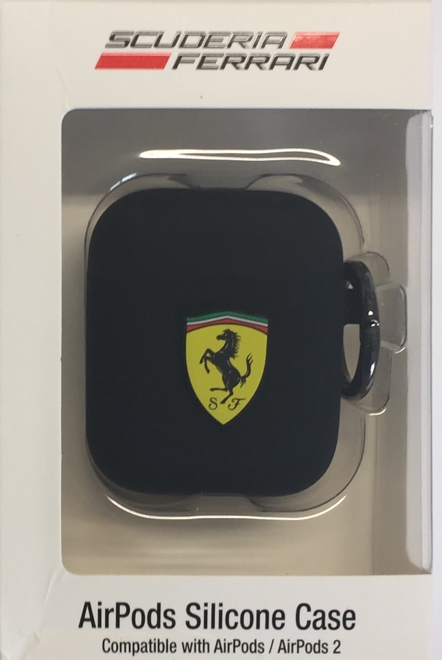 Силиконов калъф с карабинер за Apple Airpods и Apple Airpods 2 - Ferrari Airpods Silicone Case (черен)