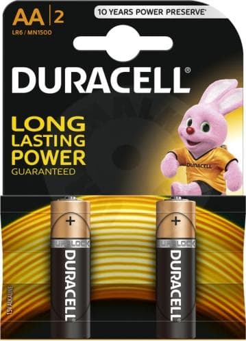 DURACELL AA алкални, батерии, 2 бр.