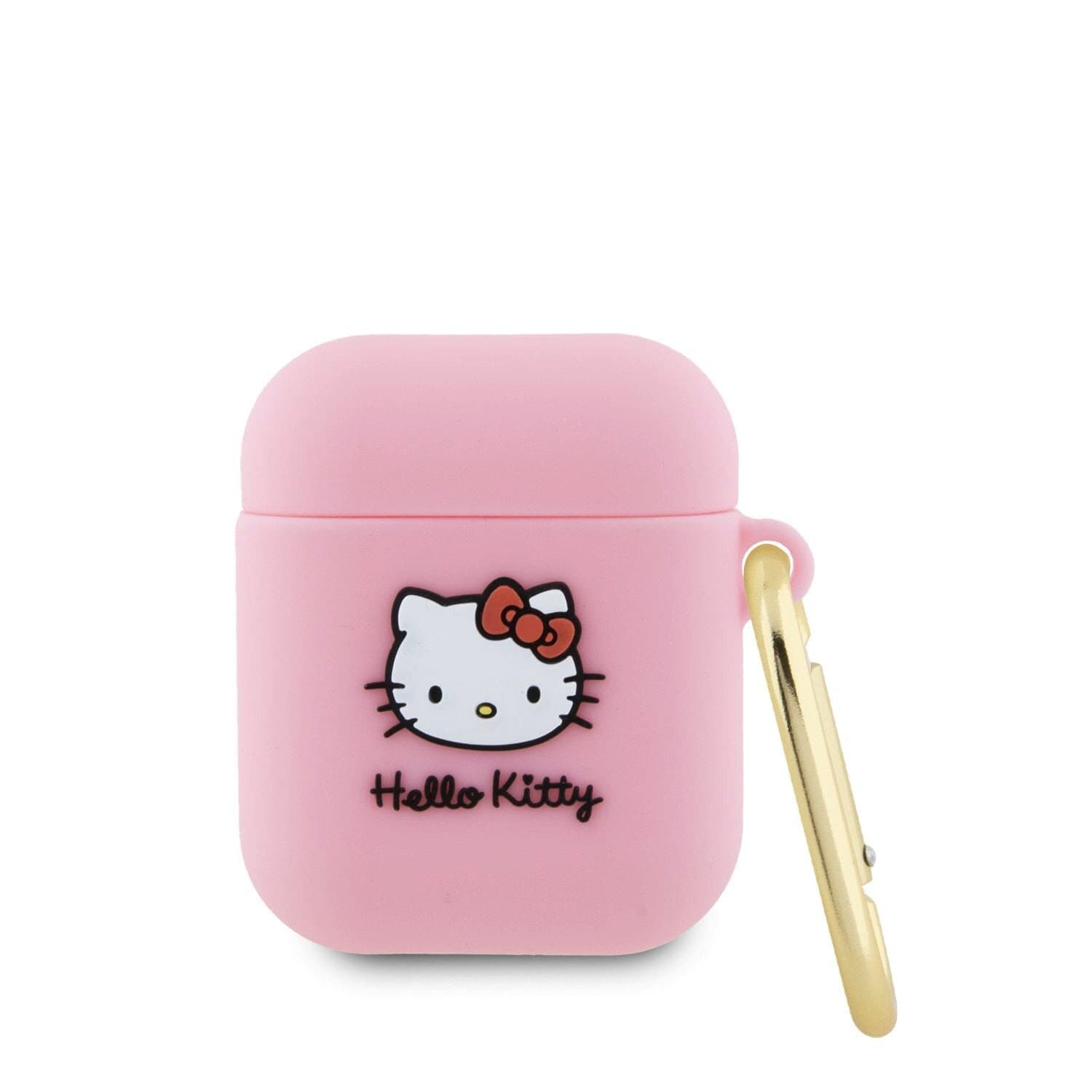 Силиконов калъф с карабинер за Apple AirPods и Apple AirPods 2 - Hello Kitty AirPods Liquid Silicone 3D Kitty Head Logo Case (розов)