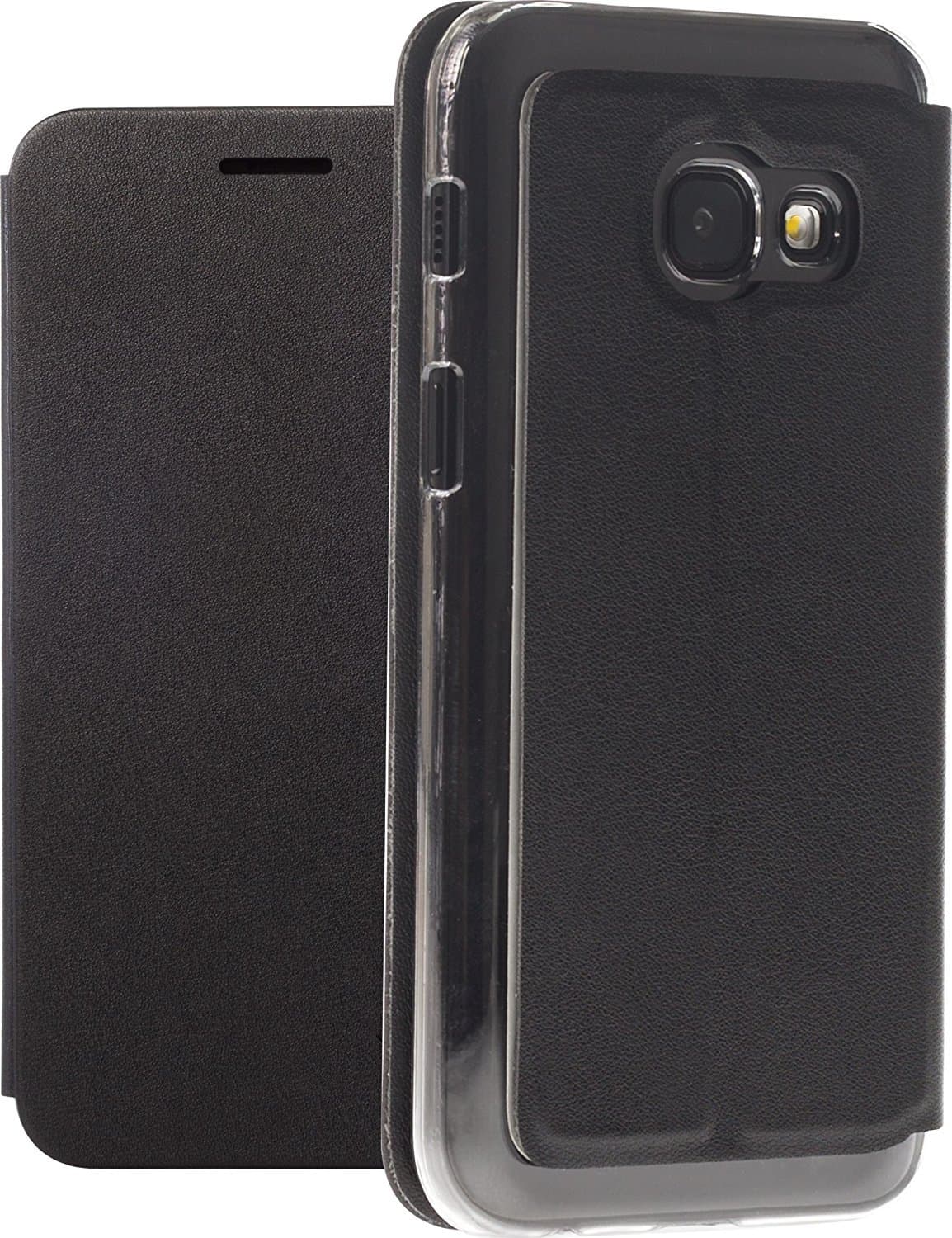 Кожен калъф с поставка и отделение за кр. карта за Samsung Galaxy A3 (2017) - Honju DarkBook Folio Case (черен)