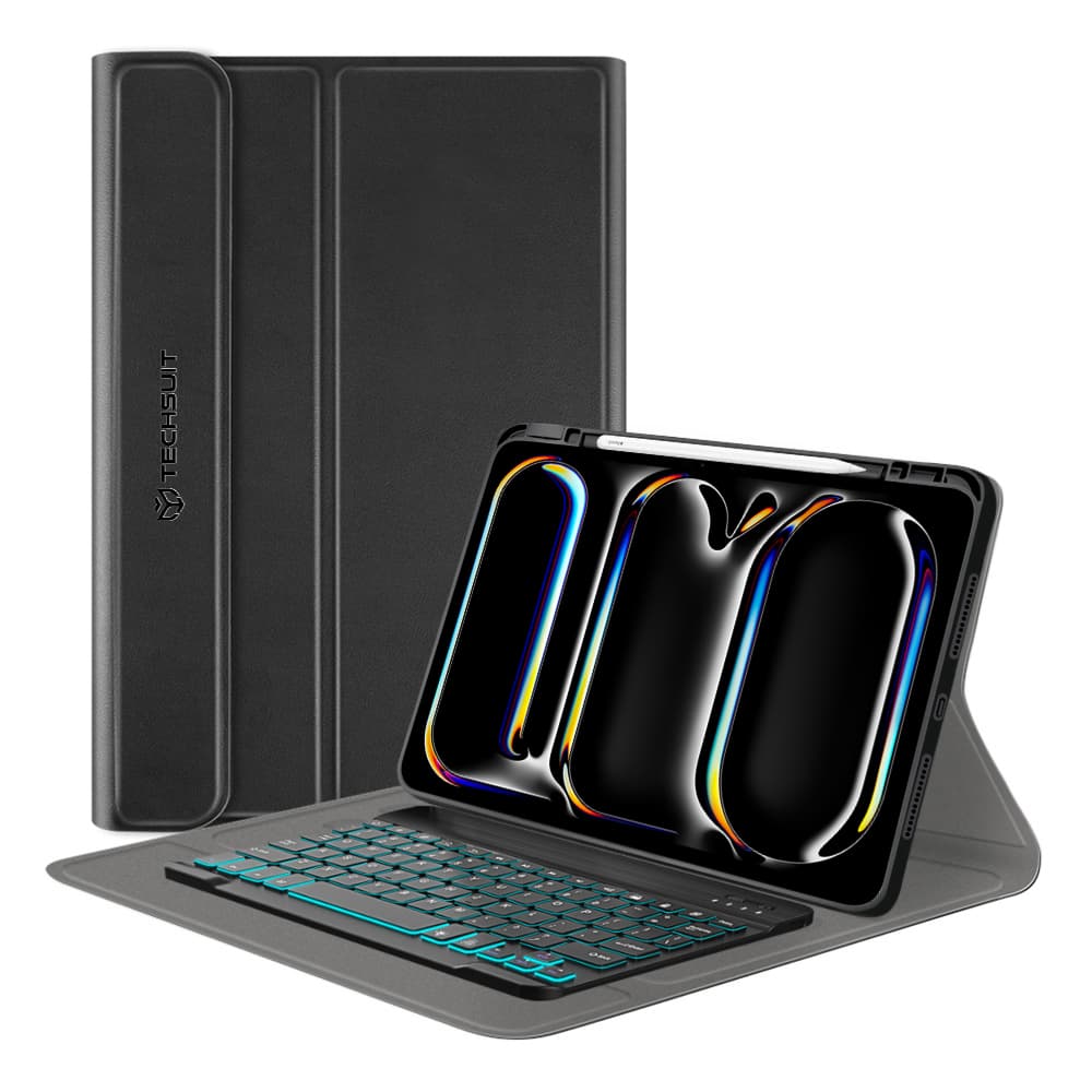Кожен калъф и безжична блутут клавиатура за iPad Pro 13 (2024) - Techsuit CozyTab Case and Bluetooth Keyboard (черен)