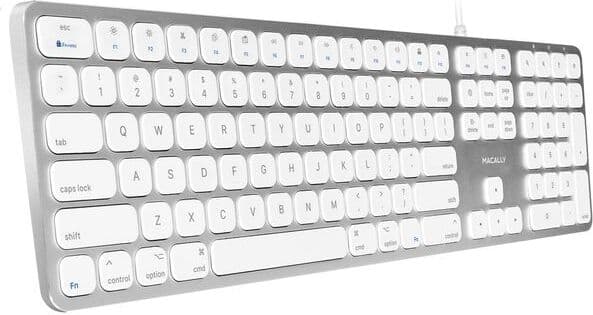 Алуминиева жична клавиатура за Mac с 2 USB порта (бял) - Macally Aluminum Slim USB keyboard with 2 USB Ports US