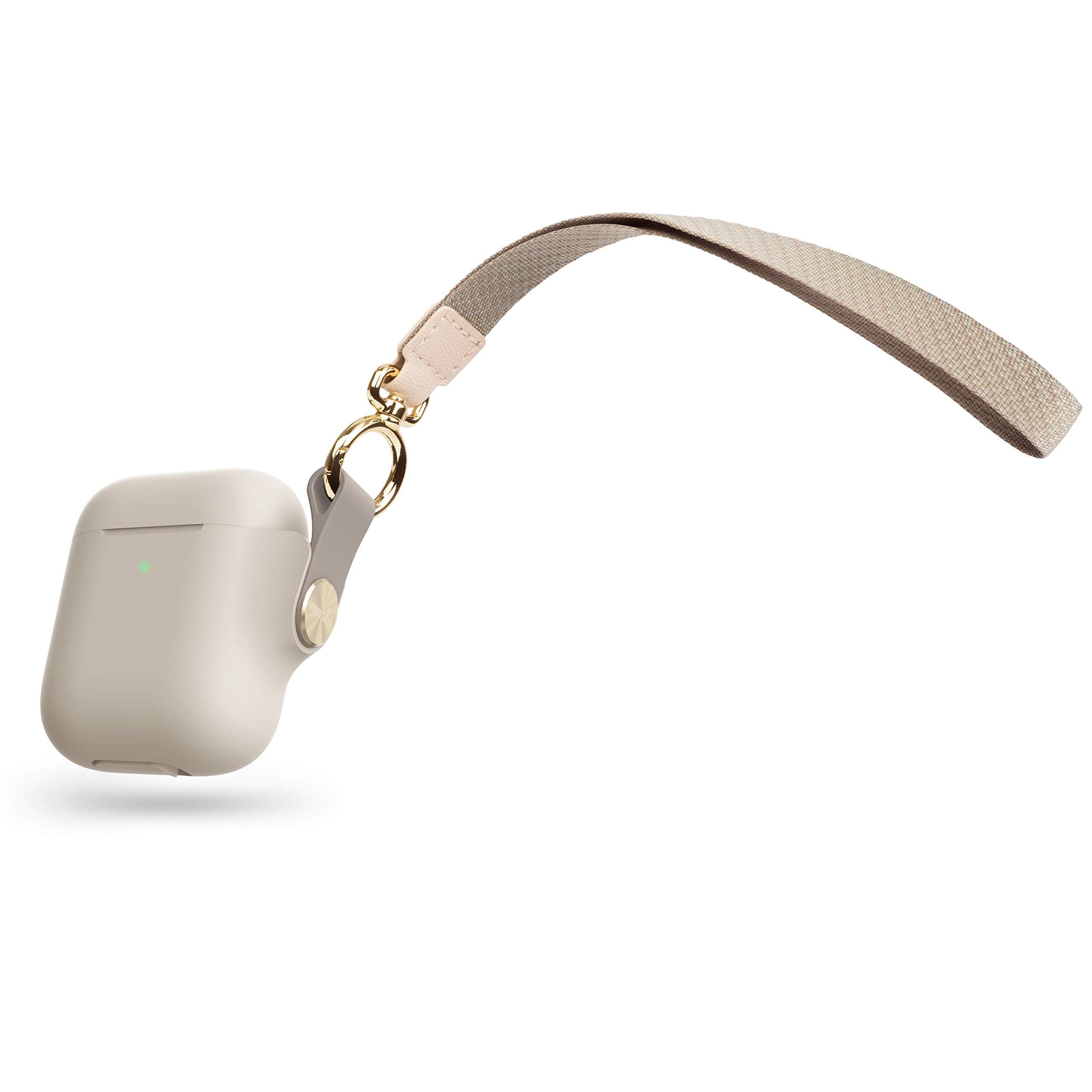 Силиконов кейс с каишка за Apple Airpods и Apple Airpods 2 - Moshi Pebbo Detachable Wrist Strap Case (бежов)
