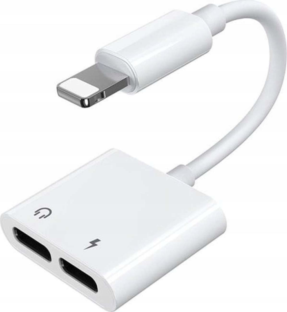 Joyroom Audio and Charging Splitter Lightning to 2x Lightning - Lightning адаптер към 2x Lightning изхода (6.5 см) (бял)