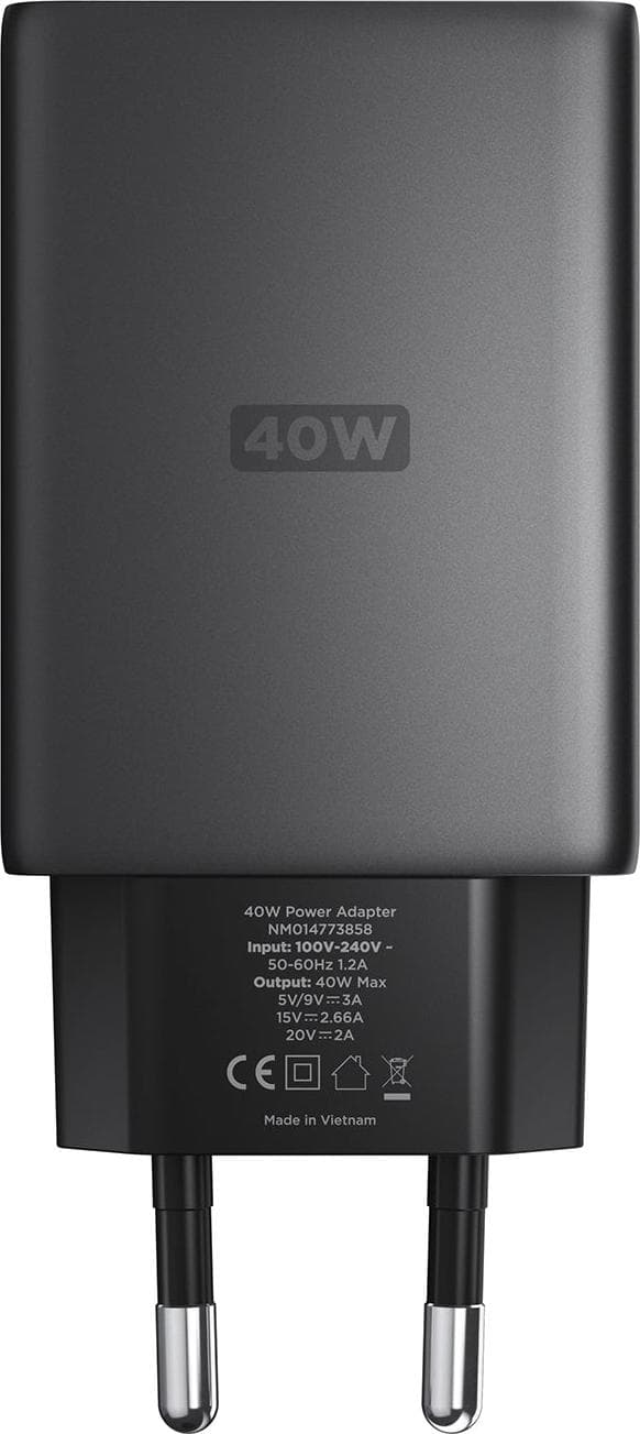 Захранване за ел. мрежа с USB-C изход с технология за бързо зареждане - Nomad 40W USB-C GaN Slim Wall Charger (черен)