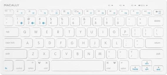 Безжична Bluetooth клавиатура за компютри, таблети и устройства с Bluetooth (бял) - Macally Quick Switch Bluetooth Keyboard