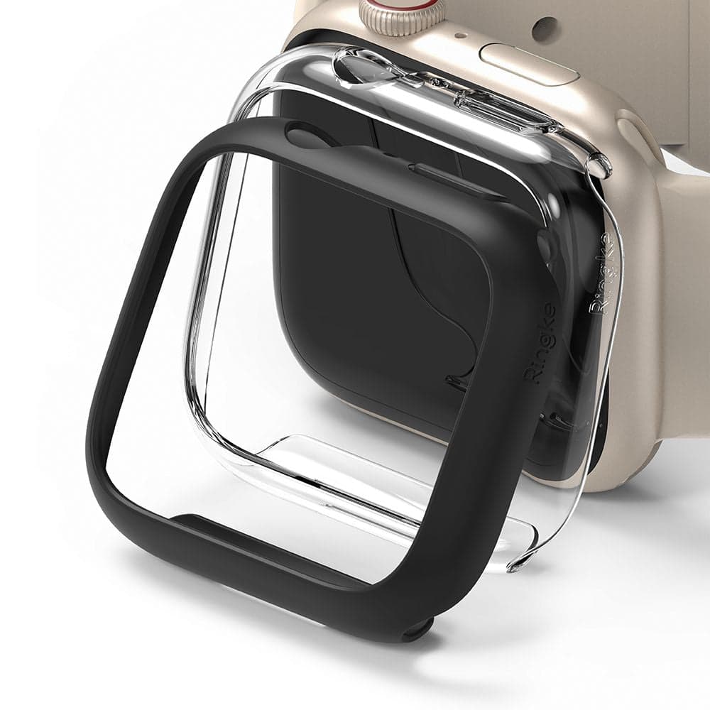 Комплект от два броя качествен твърд кейс за Apple Watch 7 45мм (прозрачен и черен) - Ringke 2x Slim Watch Case (2 броя)