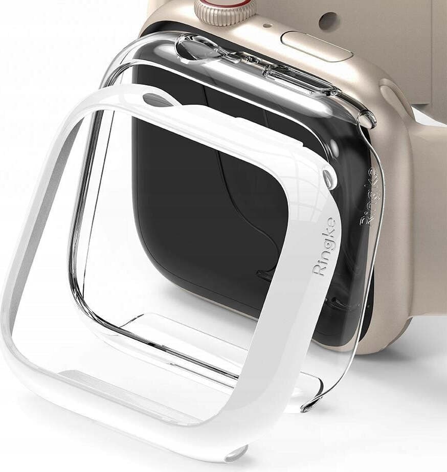 Комплект от два броя качествен твърд кейс за Apple Watch 7 45мм (прозрачен и бял) - Ringke 2x Slim Watch Case (2 броя)