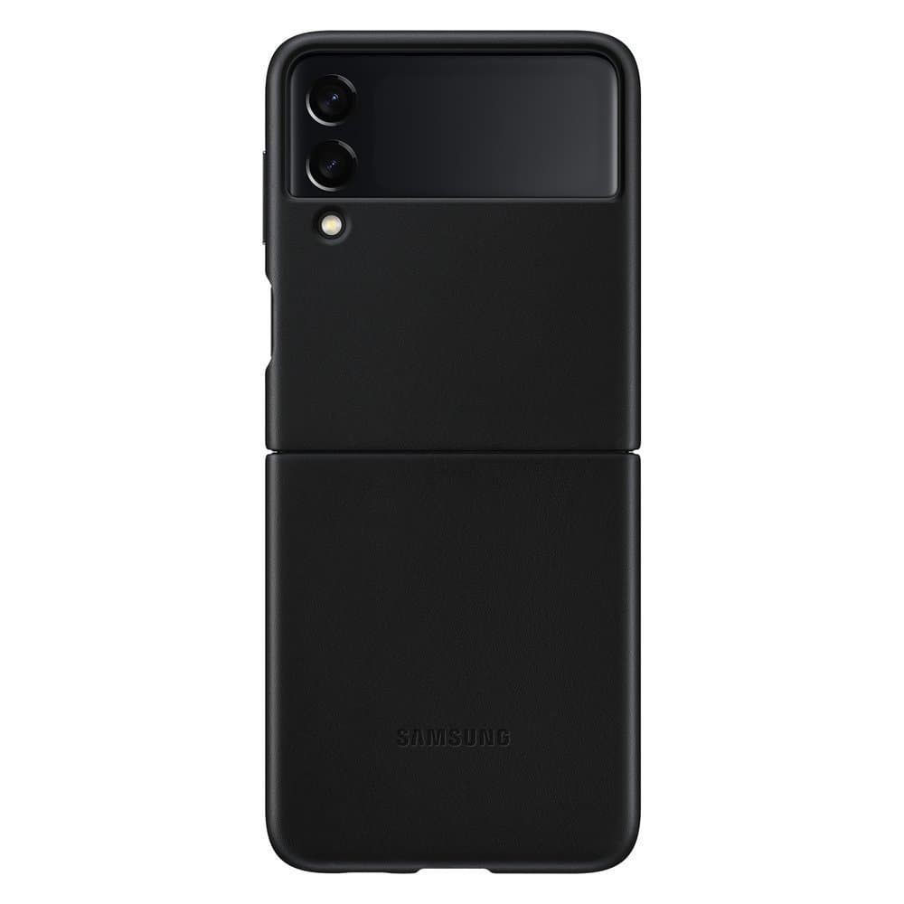 Оригинален кожен кейс (естествена кожа) за Samsung Galaxy Z Flip 3 - Samsung Leather Cover EF-VF711LBEGWW (черен)