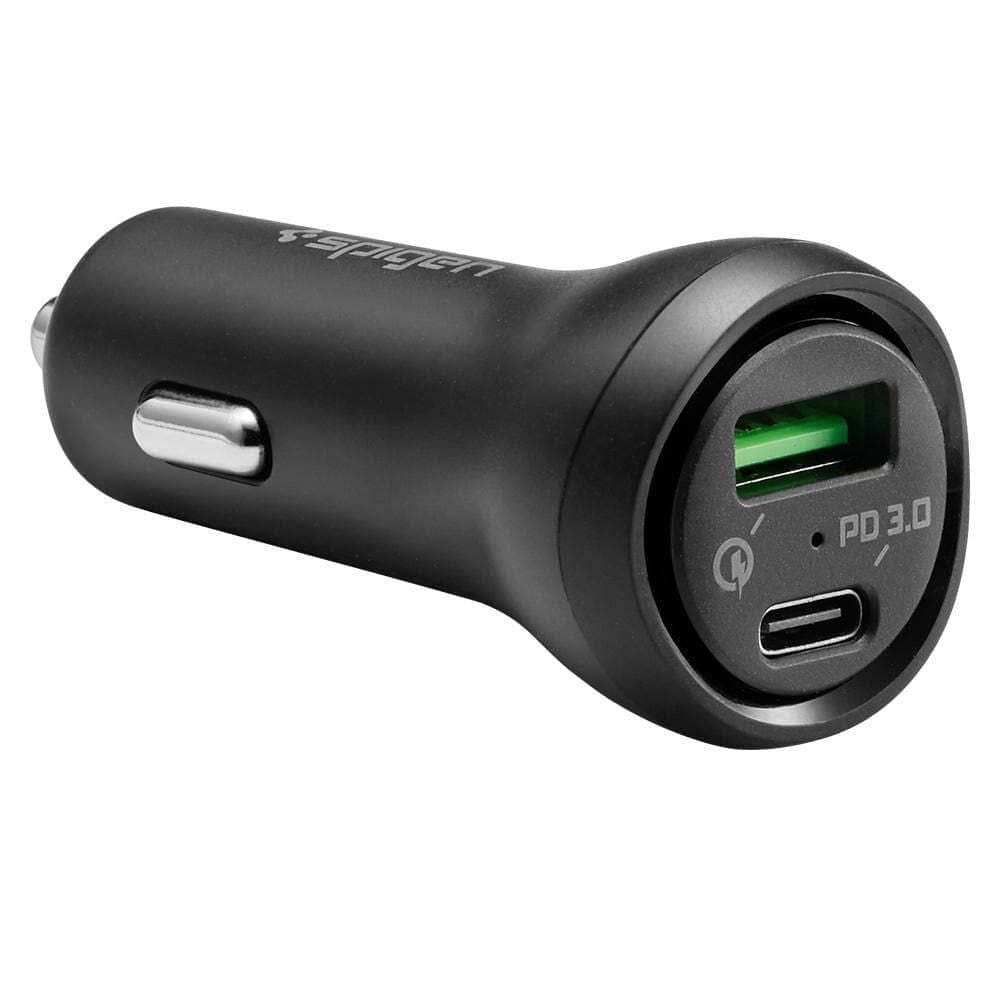 Зарядно за кола с технология за бързо зареждане с USB и USB-C изход - Spigen Essential Dual Port Car Charger 48W (черен)