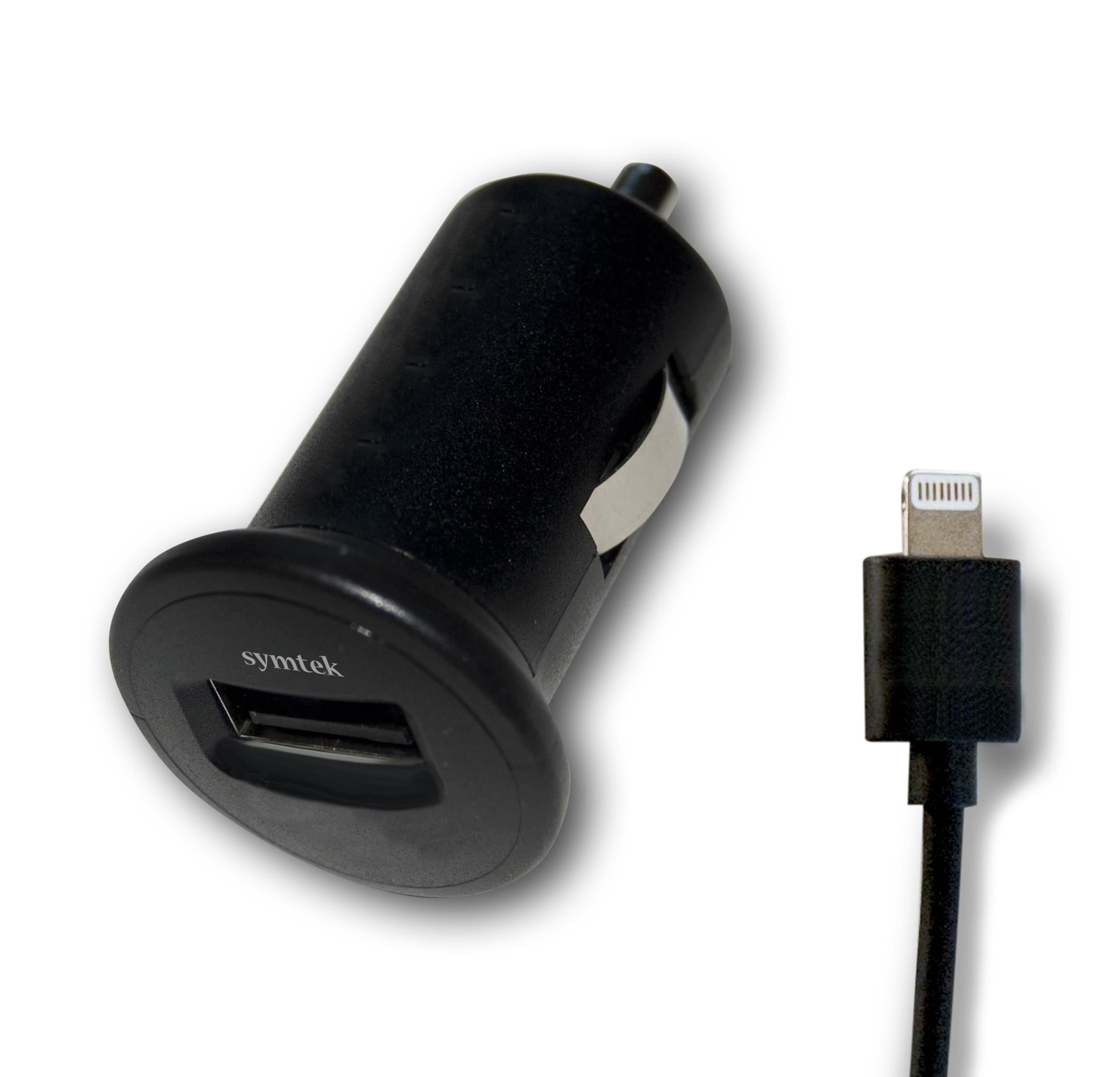 Зарядно за кола 2.1A с USB изход и Lightning кабел за iPhone, iPad и iPod с Lightning порт - Symtek Car Charger 2.1A and MFI Lightning Cable (черен)