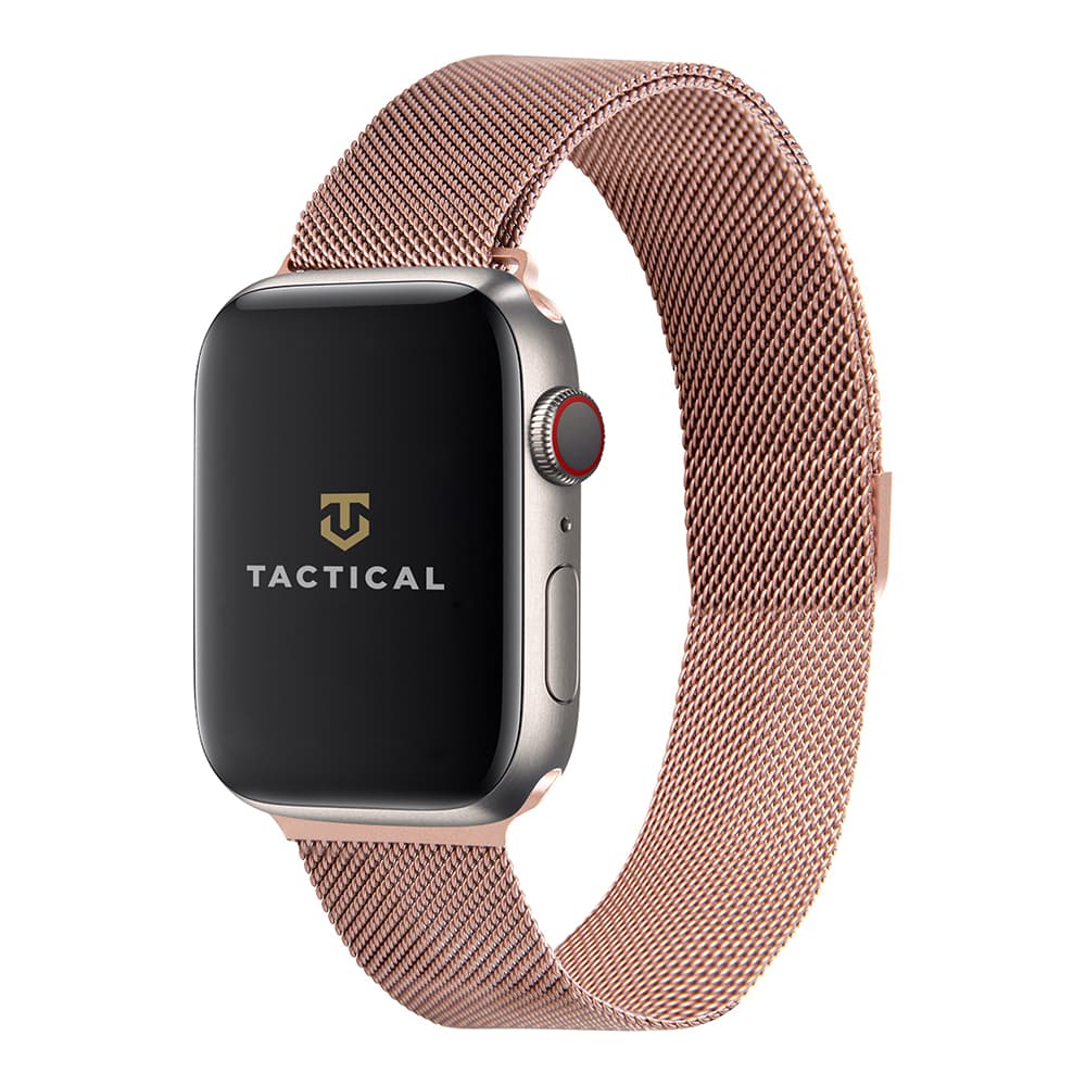 Стоманена, неръждаема каишка за Apple Watch 42мм, 44мм, 45мм, 46мм, Ultra, Ultra 2 49мм - Tactical 343 Milanese Loop Magnetic Stainless Steel Band (розово злато)