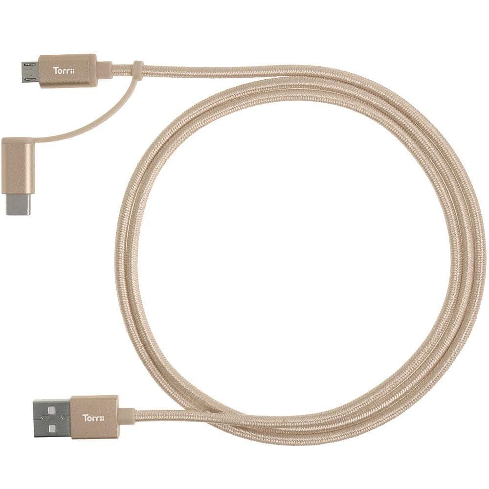 Изключително здрав кевларен кабел за устройства с microUSB и USB-C (1 метър) - Torrii KeVable 2-in-1 Universal USB Cable (1 meter) (златист)
