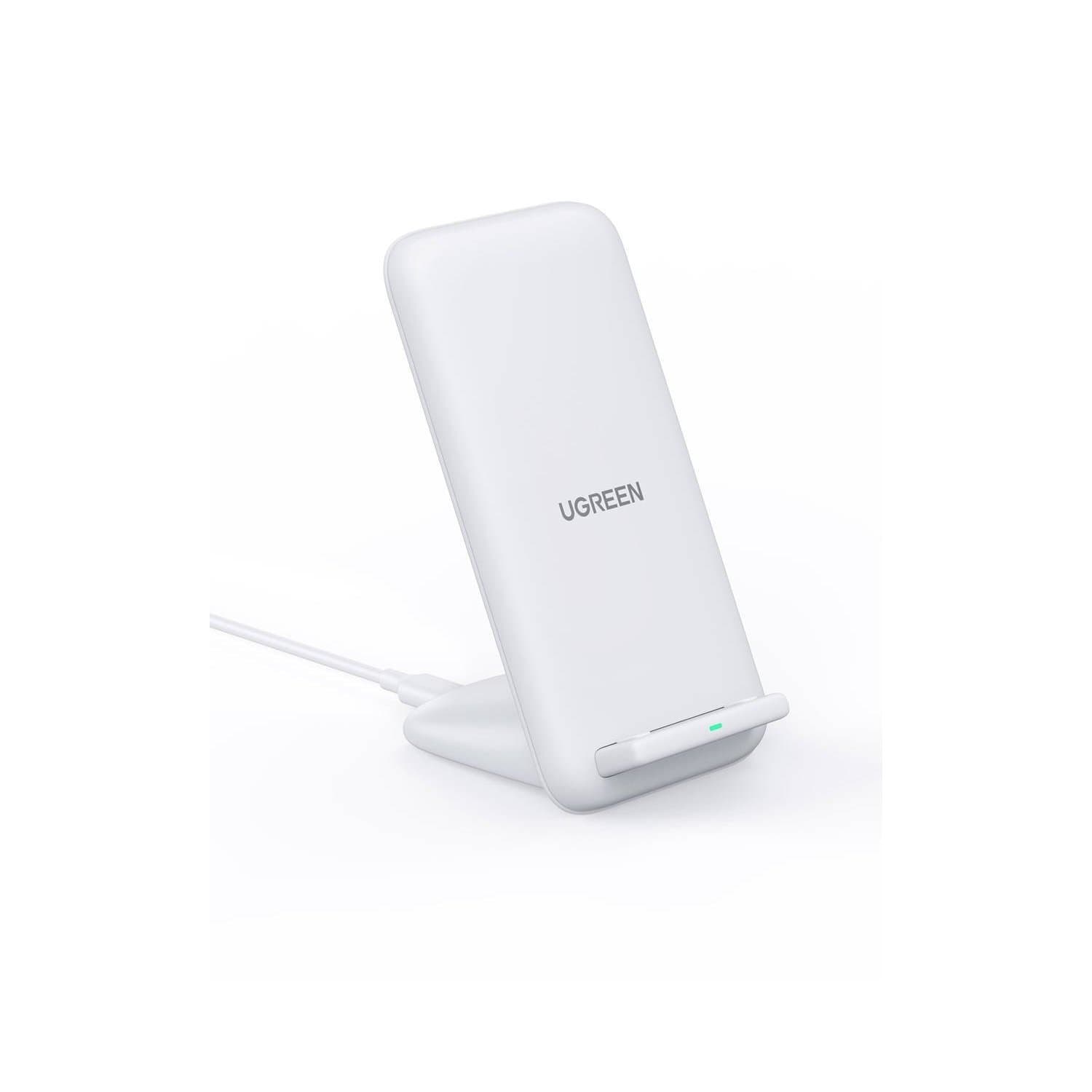 Поставка (пад) за безжично зареждане за Qi съвместими устройства - Ugreen Wireless Charger Stand 15W (бял)