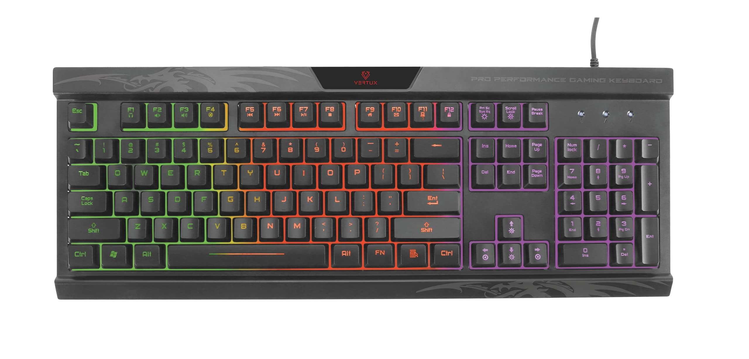 Геймърска клавиатура с LED подсветка (за PC) - Vertux Amber Pro Performance Gaming Keyboard (черен)