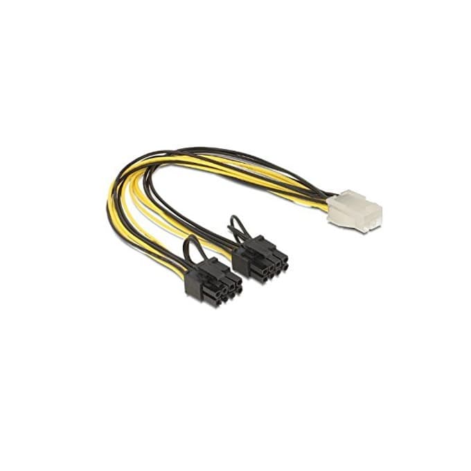 Кабел Makki MAKKI-CABLE-PCIE6-TO-2x8, от PCIe 6pin(ж) към 2x PCIe 8pin(м), 24см, подходящ за добив на криптовалути