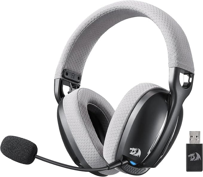 Слушалки Redragon Skuld Pro, безжични/жични, Bluetooth, USB, USB-C, микрофон, гейминг, виртуален 7.1 Surround, синя подсветка, 26 часа време на работа, черни