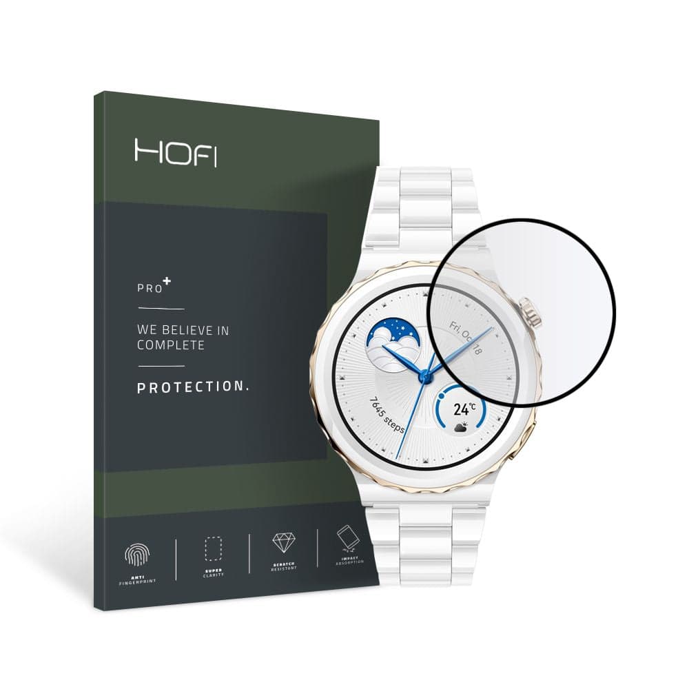 Калено хибридно защитно покритие на Huawei Watch GT3 Pro 43мм - Hofi Hybrid Pro Plus Screen Protector (черен)