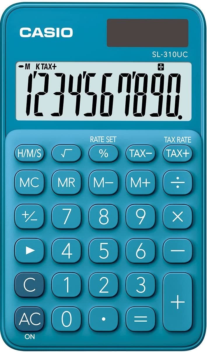 Джобен калкулатор с двойно захранване - Casio SL310UC-BU 10 Digit Calculator (син)