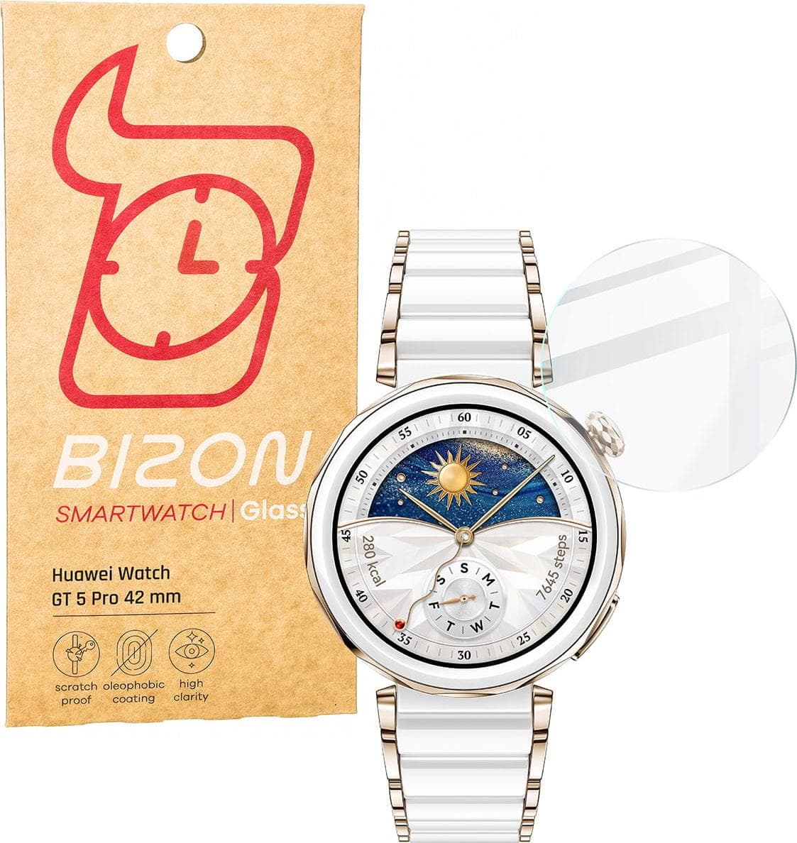 Калено стъклено защитно покритие на Huawei Watch GT 5 Pro 42мм - Bizon Tempered Glass Screen Protector (прозрачен)