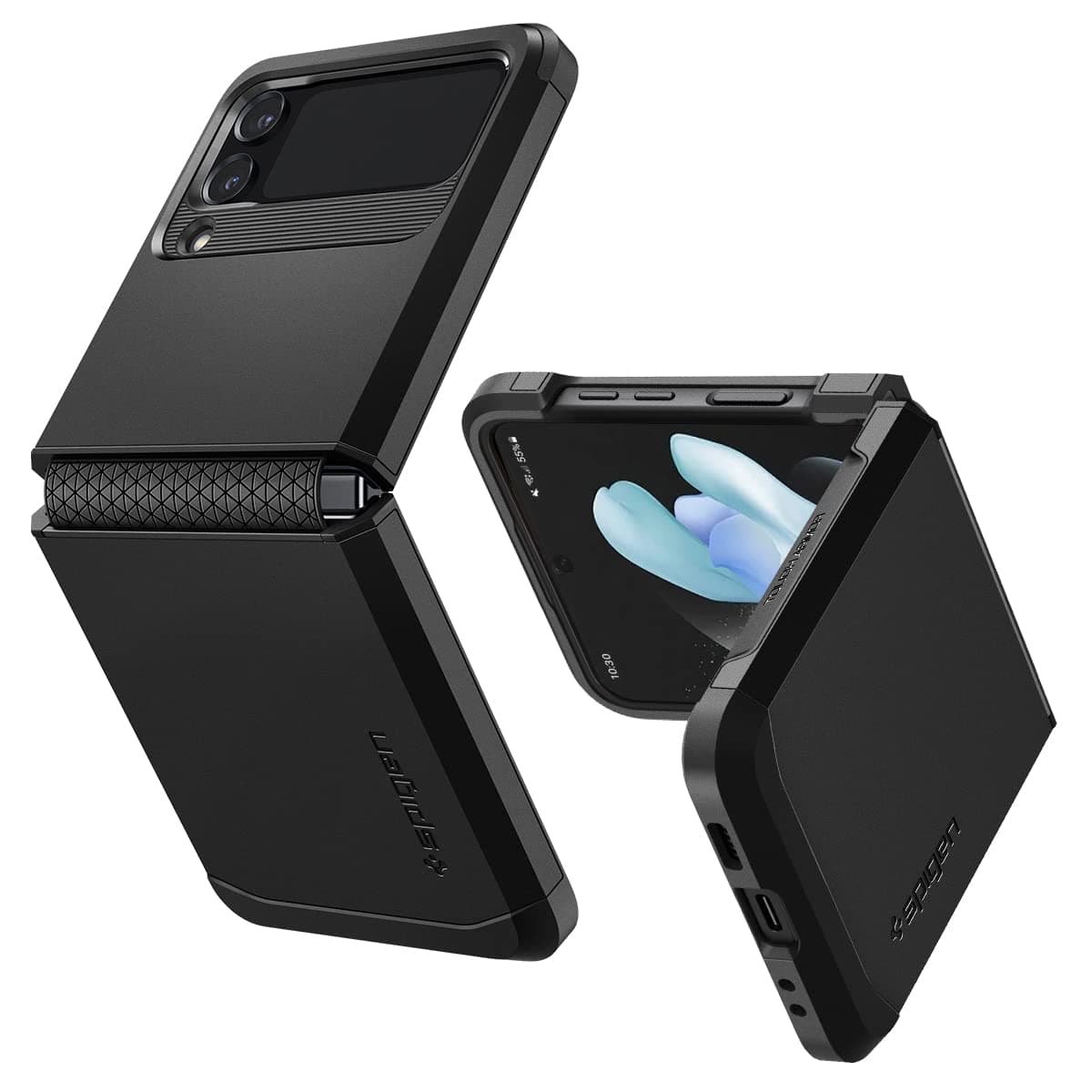 Хибриден кейс с най-висока степен на защита на Samsung Galaxy Z Flip 4 - Spigen Tough Armor Case (черен)