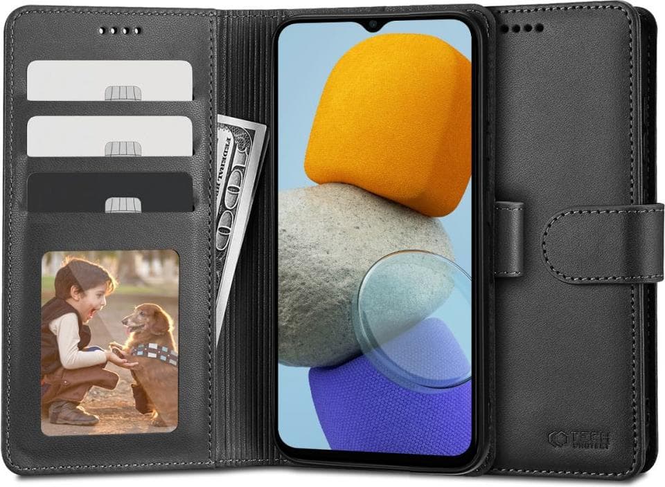 Кожен калъф, тип портфейл за Samsung Galaxy M23 4G - Tech-Protect Wallet Leather Flip Case (черен)