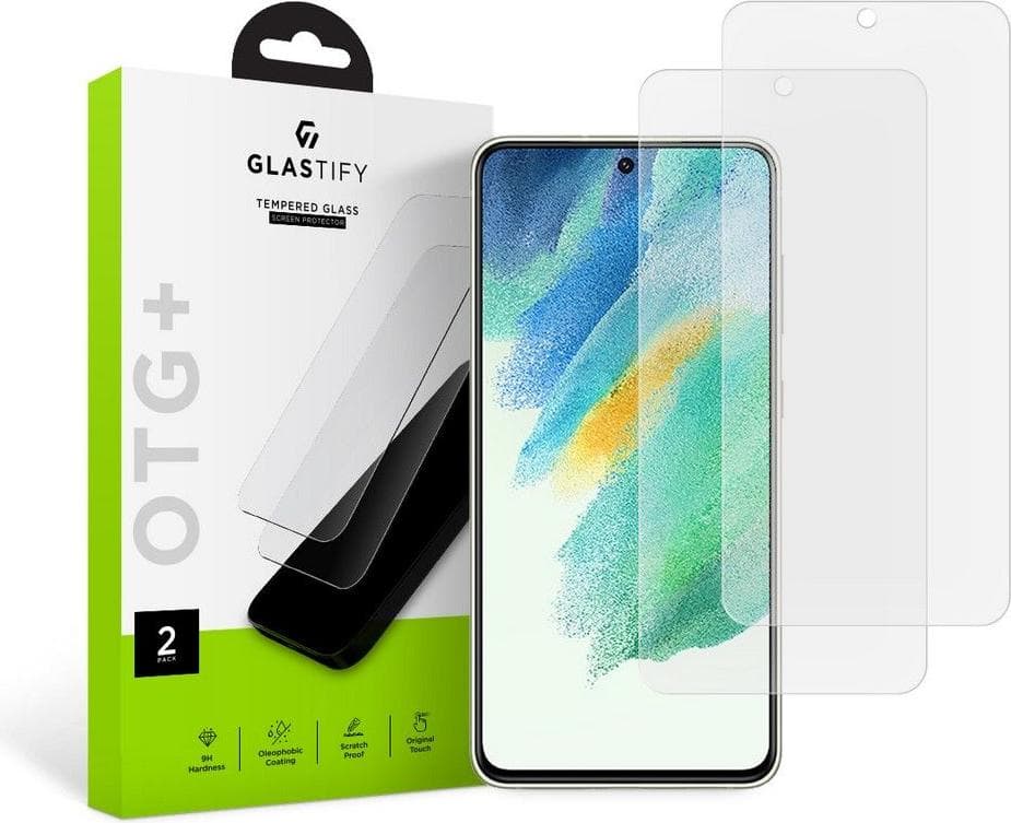 2 броя калени стъклени защитни покрития за дисплея на Samsung Galaxy S21 FE - Glastify OTG Plus 2.5D Tempered Glass 2 Pack (прозрачен)