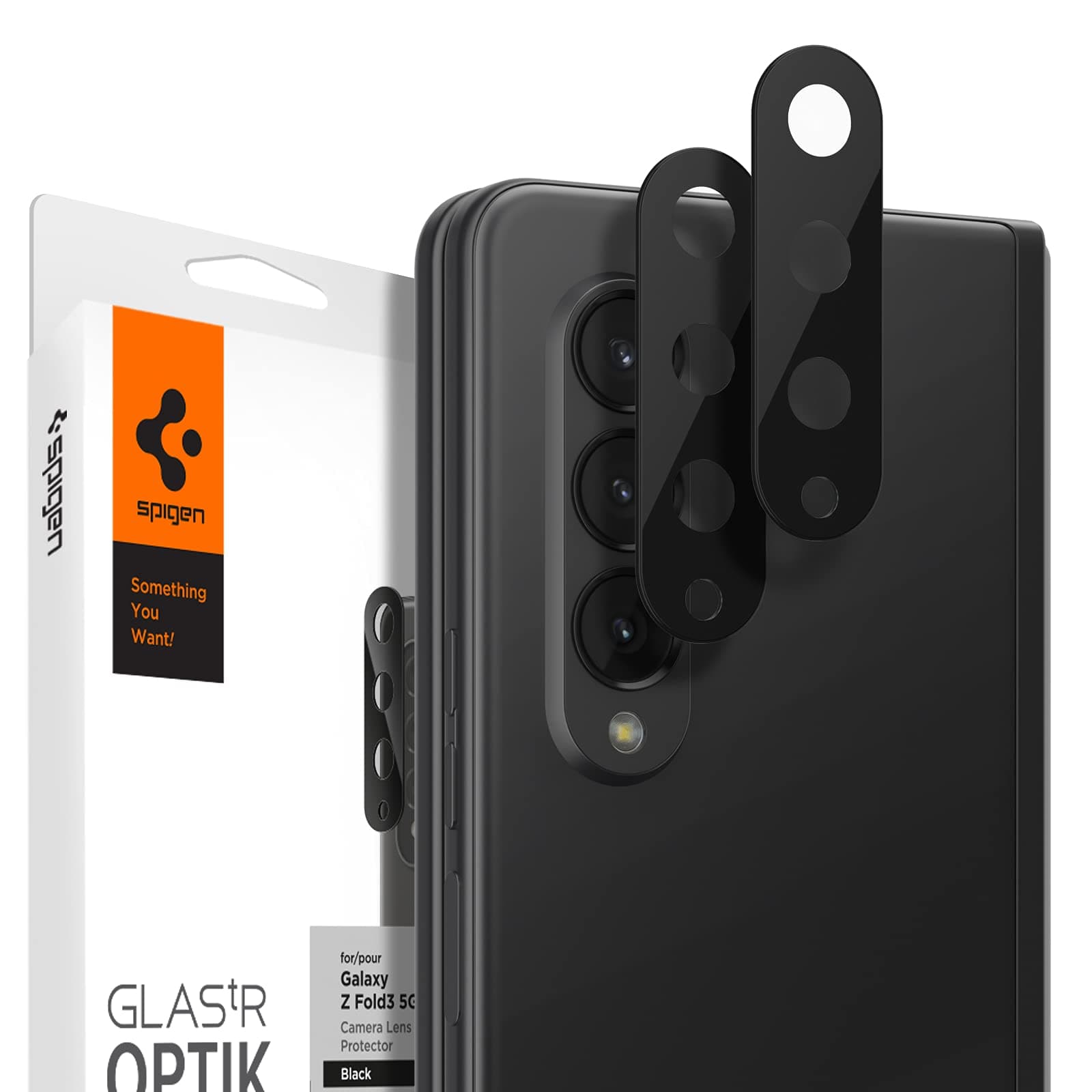 Комплект 2 броя предпазни стъклени протектори за камерата на Samsung Galaxy Z Fold 3 (черен) - Spigen Optik Lens Protector