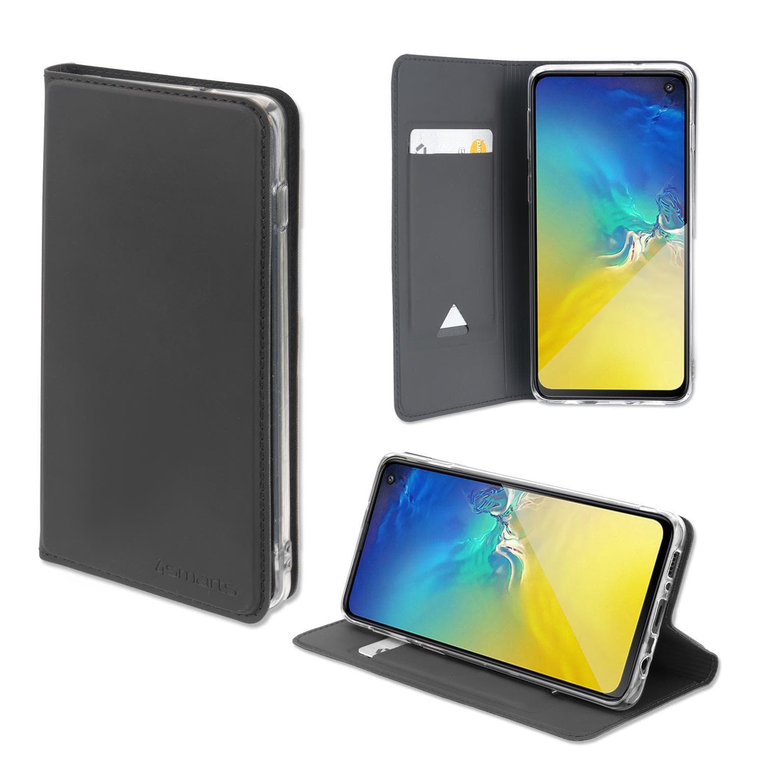 Кожен калъф с поставка и отделение за кр. карта за Samsung Galaxy A11 - 4smarts Flip Case URBAN Lite (черен)