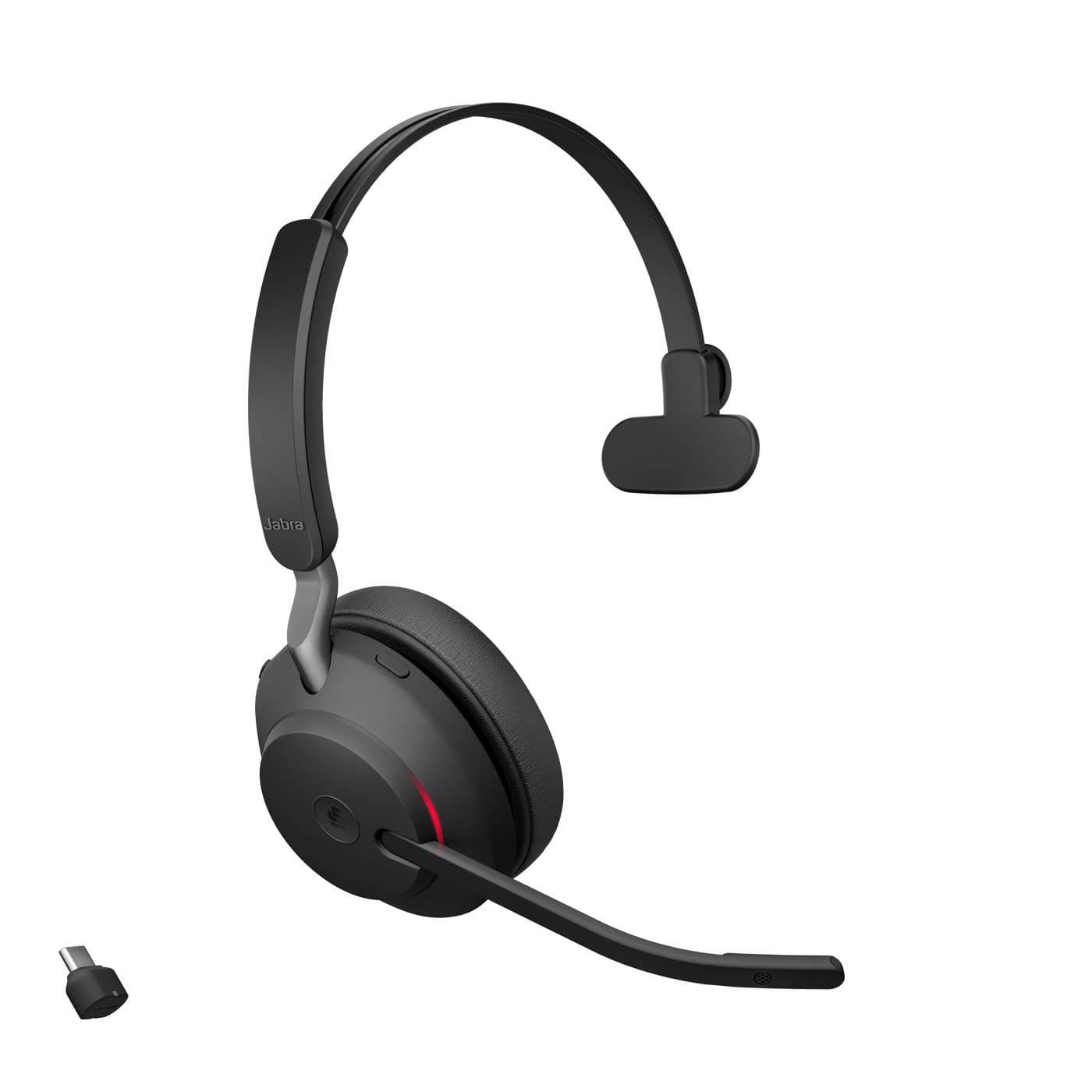 Слушалки Jabra Evolve2 65 MS Mono, безжични, микрофон, за работа с Microsoft Teams, шумоизолиращ дизайн, светлинна индикация за заетост, Bluetooth, USB Type-C, черни
